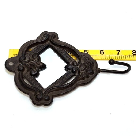 Ornate Cast Iron Wall Hook Mirror Accent Unique Style Decorative Hanger Vintage - Picture 6 of 7